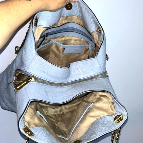 Michael‎ Kors Large Blue Pebbled Leather Jet Set Chain Shoulder Bag EUC - Picture 6 of 12